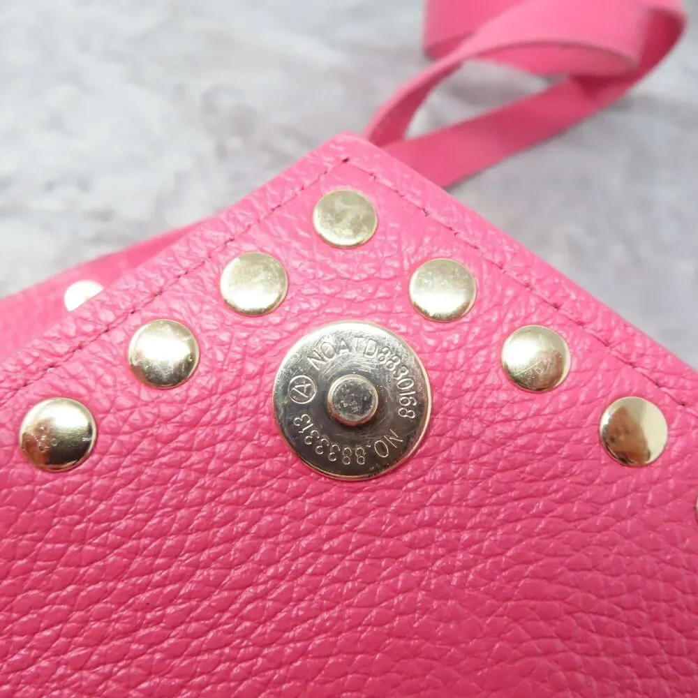 BTB Los Angeles Hot Pink Rocker Biker Styling Leather Gold Studded Crossbody Bag - Picture 13 of 16